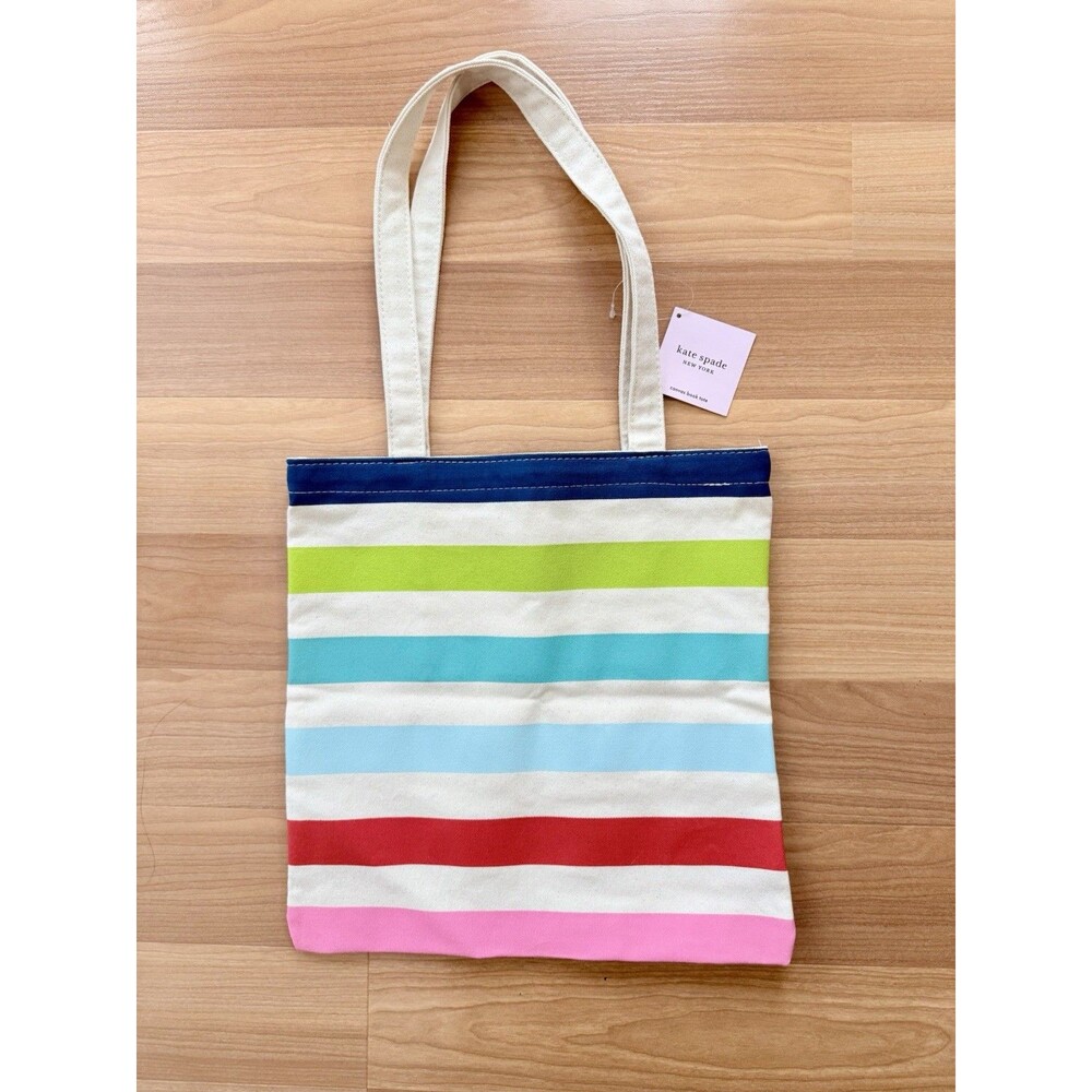 Kate Spade New York Candy Stripe Canvas Tote Bag with Interior Pocket NWT